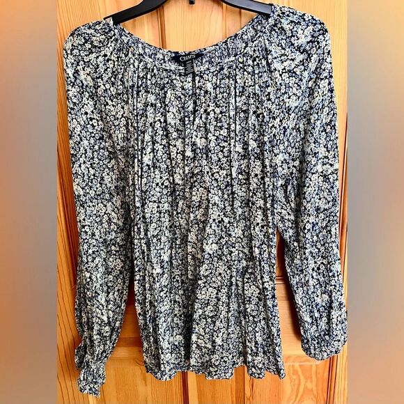 Chaps Blue Ditzy Floral Women's Top SZ M Cotton Viscose Cottagecore Garden Boho - Picture 6 of 14